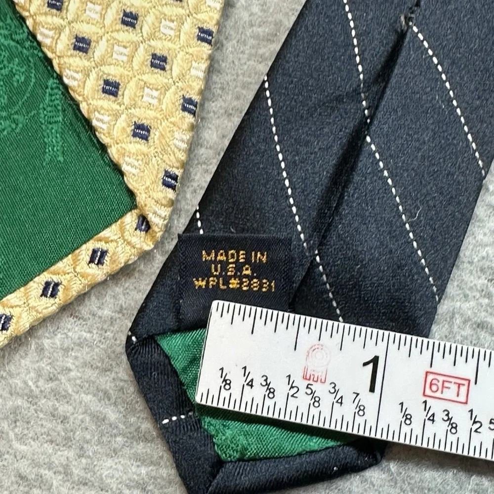 VTG Tommy Hilfiger Necktie Yellow Blue Geometric Navy Stripe Tail 100% Silk NOTE